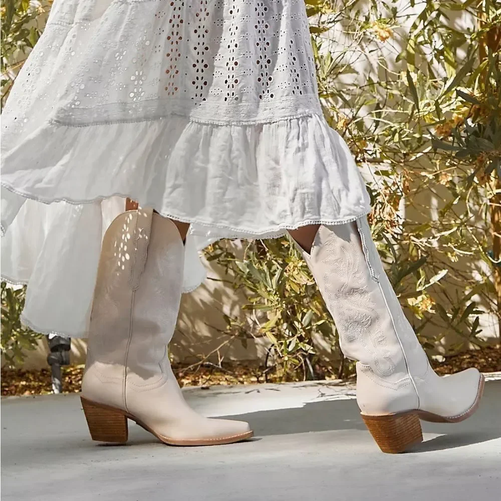 Free People Dagget Western Boots Cream/Nude Leather US 9.5 New